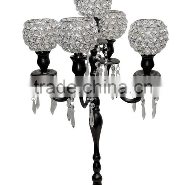 Wedding Centerpieces Candelabra With Crystal Beaded Votive and Hangings.