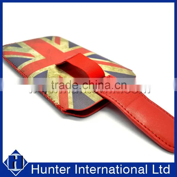 UK Flag Design Genuine Leather Flap Universal Pull Up Pouch photo-2