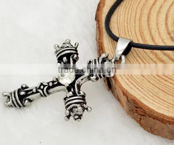 China Supplier New Products Men Necklace Cross Pendant Leather Chain Necklace photo-5