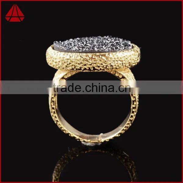 Vintage Style Oval Titanium Black Druzy Chunky Ring photo-2