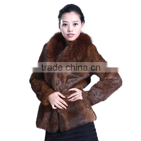 QD5728 Hot Selling Colorful Rabbit Fur Coat With Raccoon Collar For Wholesale photo-4