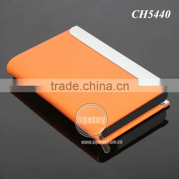 Orange Color Leather Stainless Steel Metal Leather Business Card Holder photo-5