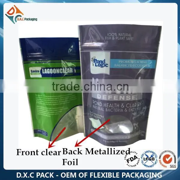 Front Clear-Back Metallized Doypack Stand Up Pouch With Re-closure Ziplock