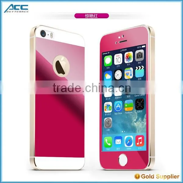 2015 Hot Selling Mirror Function Metallic Front+Back Metallic Plating Color Tempered Glass Screen Protector for IPhone 5 5s