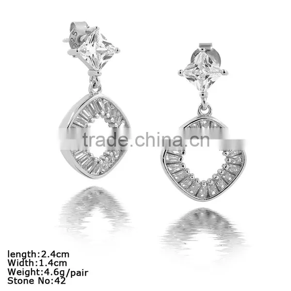 GZZ-S02 S925 Stud Earring Princess Cut CZ Stone Earring 2016 Women's Fashion Jewely