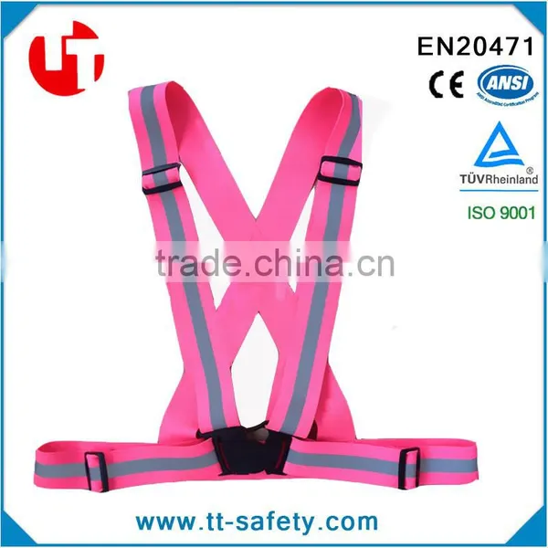 Adult Kid High Visibility Elastic Adjustable Yellow Orange Pink Safety Reflective Jacket photo-2