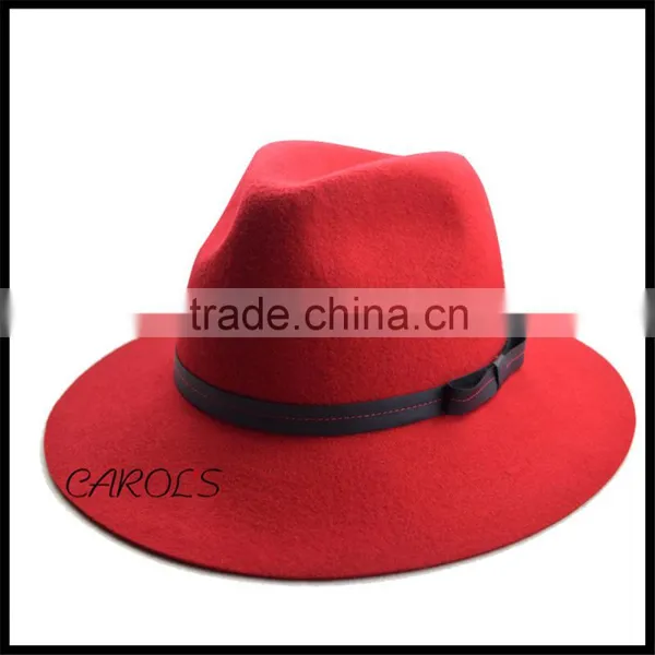 2016 High Quality Wide Brim Wool Felt Formal Jazz Trilby Hat Red Fedora Hats for Women