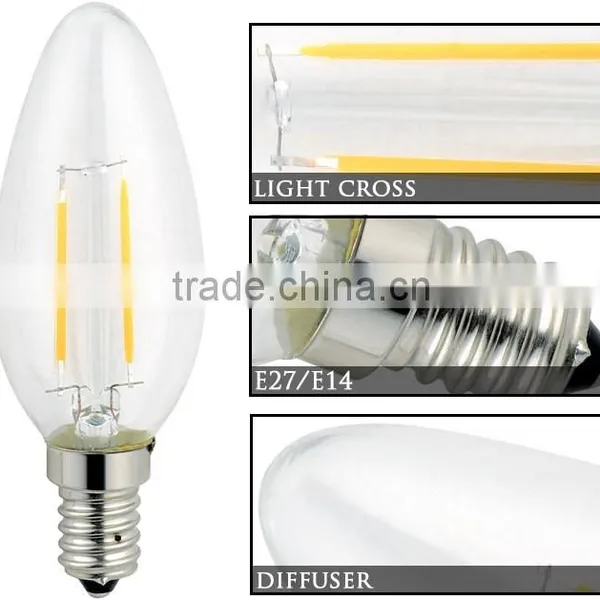 2015 New Product C37L 2W LED Filament Candle Light With Clip E14/E27 With Tail of CE and ROHS Approved Led Window Candle Lights photo-3