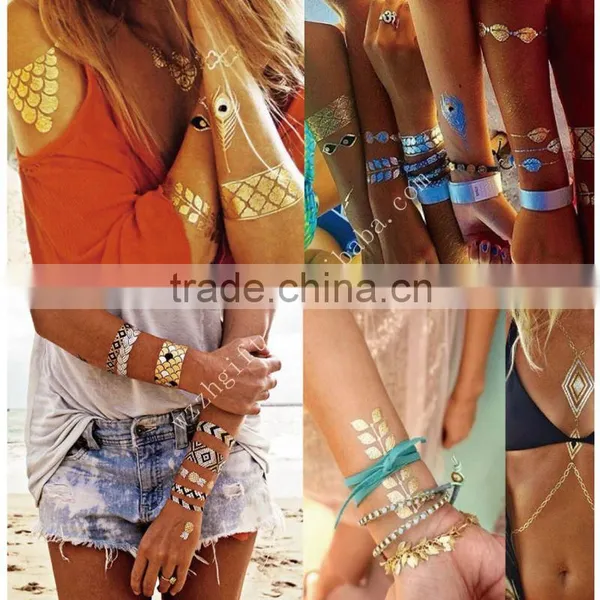 2016 Fashionable Waterproof Metallic Temporary Hand Tattoo Sticker photo-3