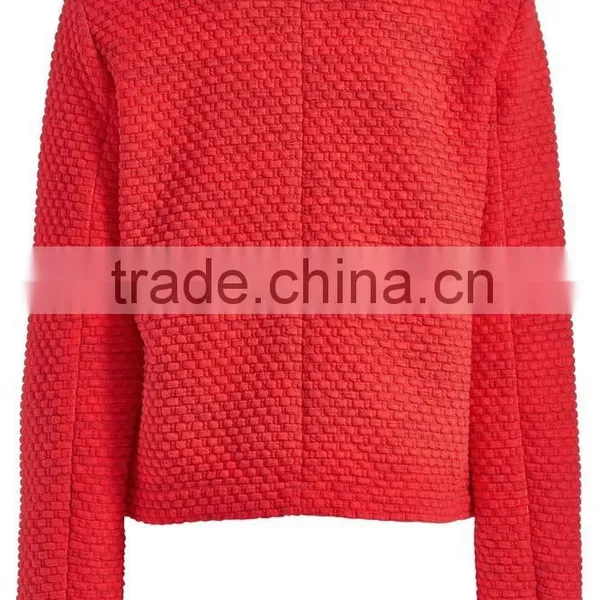 Red Textured Autumn Long Sleeve Zipper Front Biker Jacket photo-2