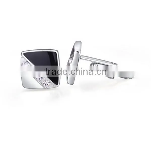 Europe Silver High Quality Copper Cuff Links Mens Square Enamel Cufflinks for Shirts photo-3