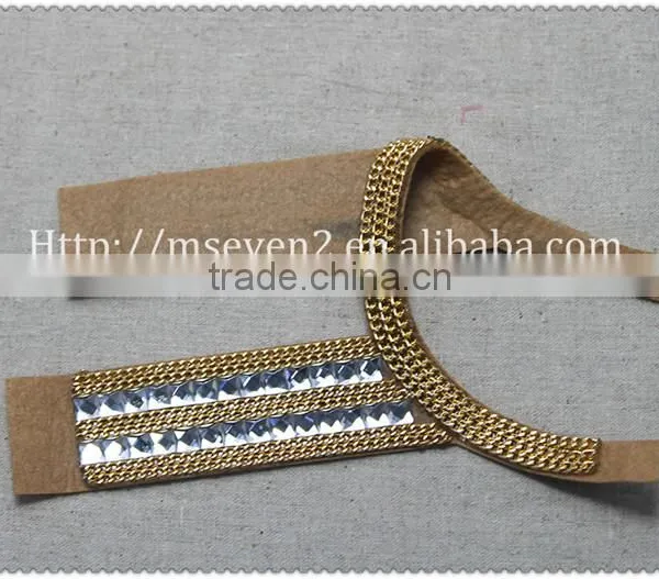 Whoelsale Crystal Acrylic Velvet Fabric Collar, Gold Metallic Women Collar, Women Jacket Big Collar photo-4