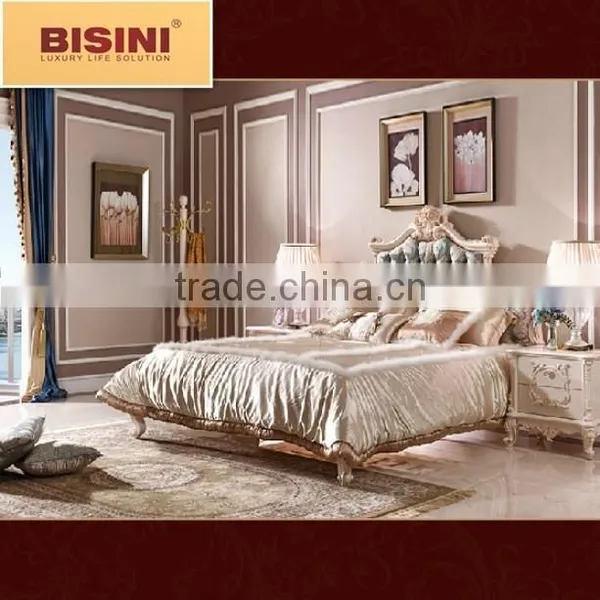 New Arrival European Hancarved Wooden Fabric Double Bed photo-2