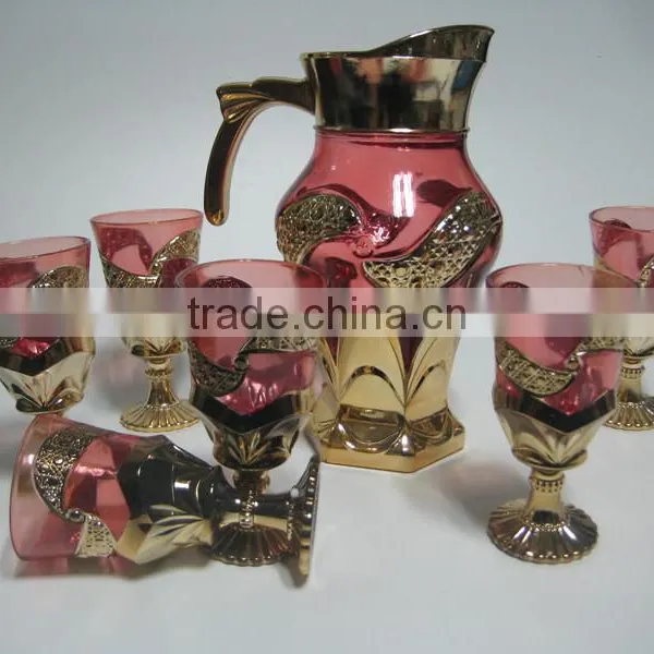 7pcs Golden Glass Set With Color,7pcs of Gold Plated Glassware Sets photo-3