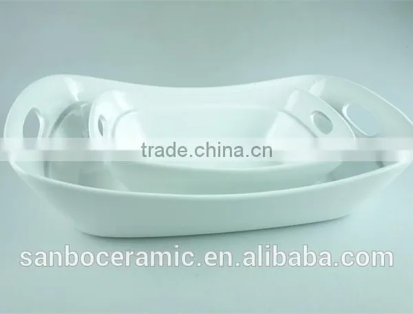 White Ceramic Baking Dish Rectangular Unique Shape Set 2 Hotel / Restaurant Large Bakeware Set photo-3