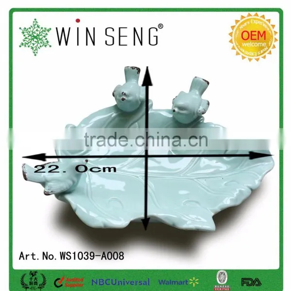 Garden Decor Glazed Leaf Bird Ceramic Porcelain Plate, Decorative Plate photo-3