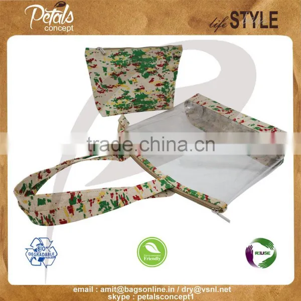 See Through PVC/ PP Laminated Juco Bag With Pouch photo-5