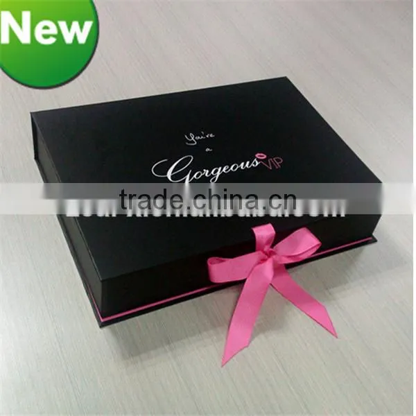 Dark Black Ribbon Tie Flat Packagings Box For Women Bra ,Flat Box With Gold Logo photo-6