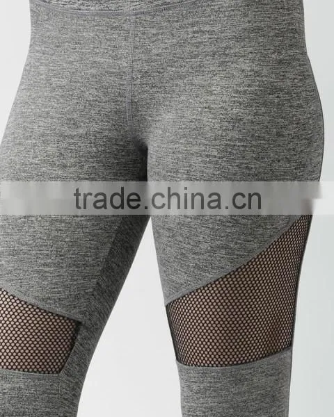 Women Wearing Grey Melange Net Panelled Tights Seamless Yoga Pants photo-5
