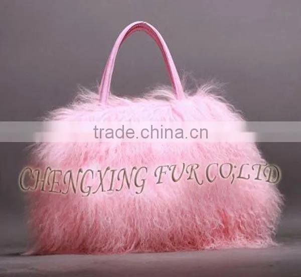CX-H-24F Newest Fashion Real Tibetan Lamb Fur Lady Handbag Female Bag photo-2