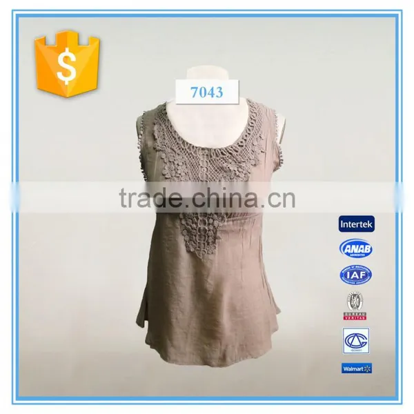 Fashion Chiffon Lady Top Designer Girl Latest Design Sleeveless Lace Crochet Top photo-2