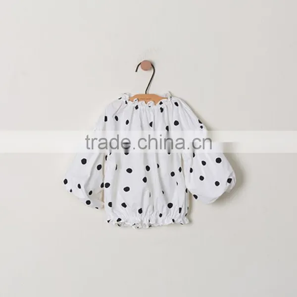 2-7 Years 2017 New Autumn Lantern Sleeve Good Quality Cotton Dots Girls Blouse photo-2