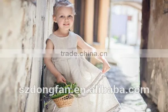 2017 New Style Wholesale Kids Clothing.Linen Flower Girl Dress Lace Children Long Frocks Designs photo-3