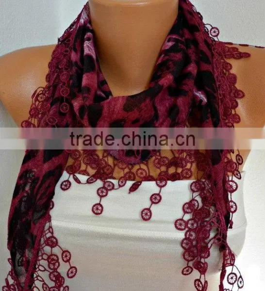 Burgundy Leopard Print Scarf Animal Scarf Shawl Cowl Scarf Necklace Cotton Scarf Gift Ideas For Her Women Fashion Accessories - photo-2