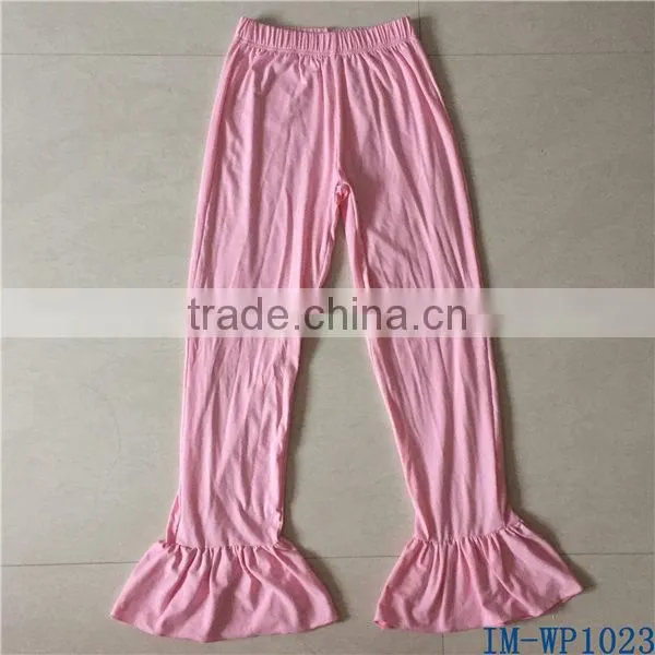 Wholesale Plus Size Women Clothing Casual Ladies Plain Pink Cotton Long Pants With One Big Ruffle IM-WP1023