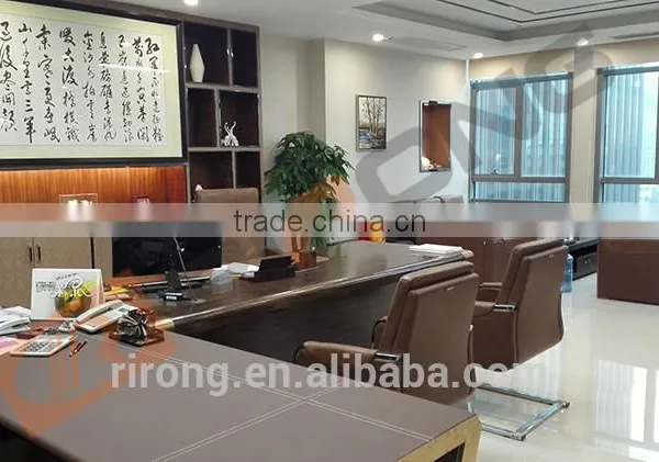 Antique Customized Colorful Wooden Commercial Front Executive Office Desk With Genuine Leather Cover Design photo-4