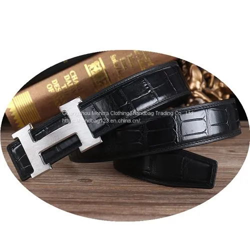 Belt Men And Women Crocodile Pattern H Letter Gold And Silver Buckle Double Sided Leather Belt photo-4
