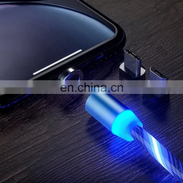 Wholesale 3 in 1 USB LED Flowing Light Magnetic Charging Cable For Phone Android Type C Ios photo-5