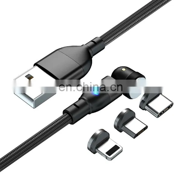 Wholesale 540 Rotation Magnet Charging Phone 3in 1 2M Nylon Led Micro USB Type C Magnetic Charging Cable for Phone photo-4