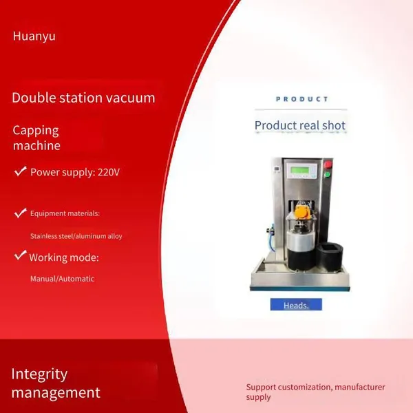 Dingfeng Double-station Vacuum Capping Machine for Beef Sauce, Suitable for Tinplate and Glass Bottles, Vacuum Capping Machine for Bird's Nest
