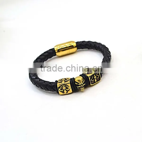 Gold Skull Clasps for Leather Bracelets Real Mens Leather Bracelet photo-2