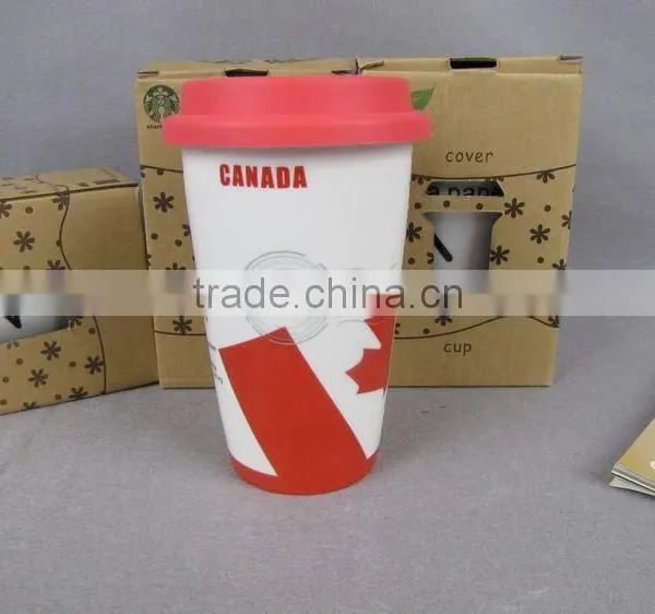 Ceramic Mug With Silicone Lid,ceramic Mug With Silicone Sleeve,ceramic Double Wall Mug photo-2