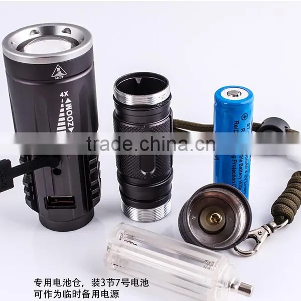 18650 Good Quality Multifunction USB Outdoor Lighting Defensive Flashlight T6 Zoom Focus LED Flashlight Rechargeable photo-2