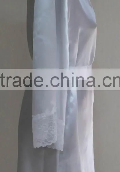 Comfortable Women White Satin Lace Robe photo-5