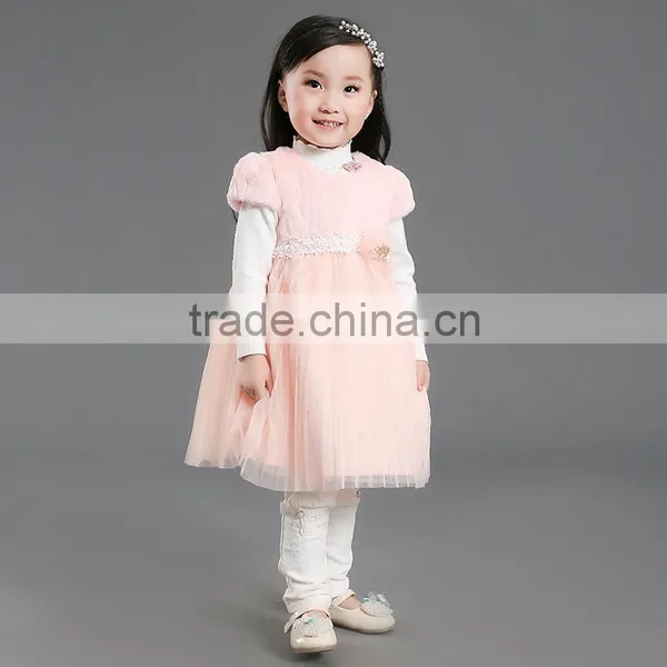 New Fashion Best-selling Short Sleeve Winter Fur Children Dancing Dress 4-12y