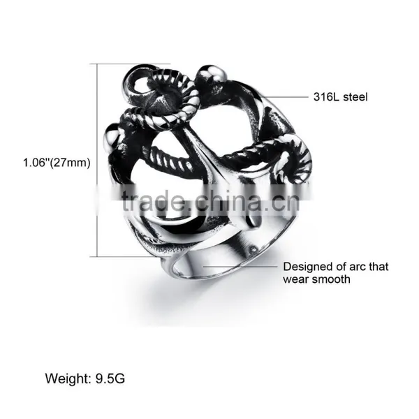 Latest Fashion Antique Stainless Steel Anchor Design Gey Men Ring photo-6