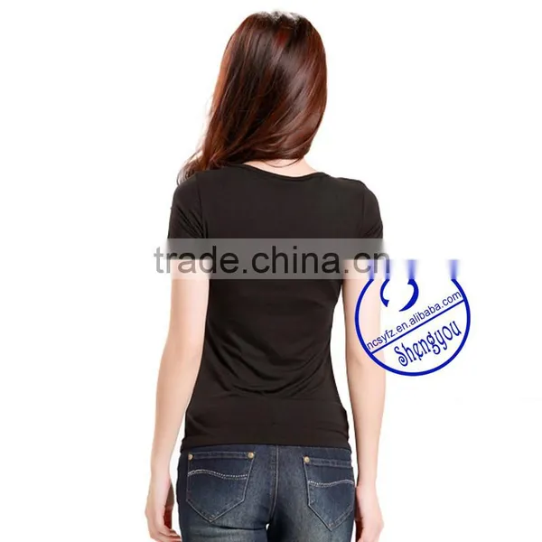 Custom 100 Viscose V-neck t Shirt Women Wholesale photo-3