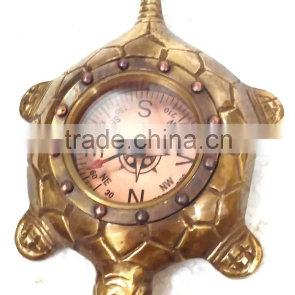 Vintage Brass Reproduction Tortoise Shaped Compass With Wooden Box 13523 photo-4