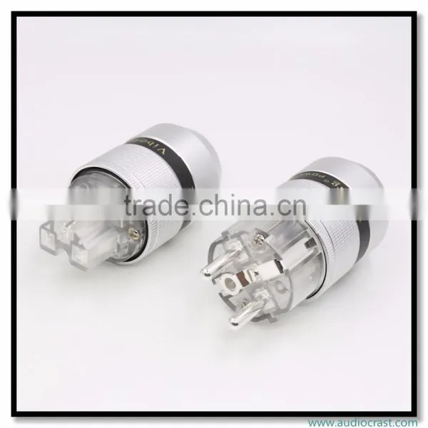 OEM/ODM Viborg Audio Aluminum Silver Plated Schuko European Power Plug Male EU Connector+IEC Female Connector photo-4
