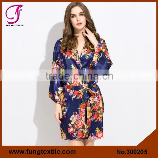 FUNG 3002 New Women Floral Satin Brides Robe photo-3