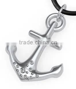 Rose Gold Stainless Steel Girls Pendant Silver CZ Inlay Anchor Pendant Necklace photo-4