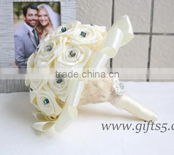 Elegant White Wedding Bridal Bouquet With Blue Ctrystal Wholesale photo-3