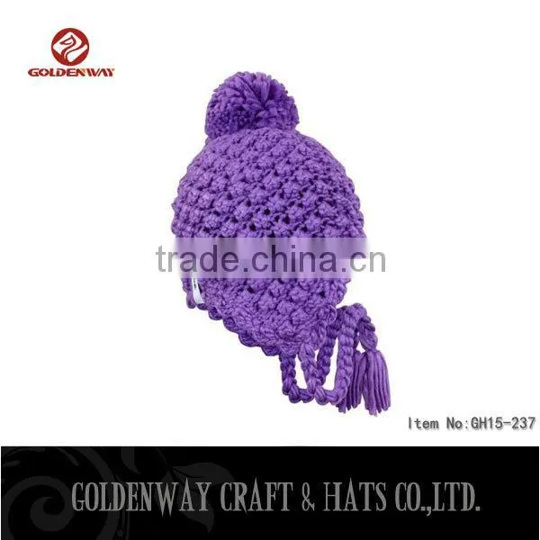 Hand Knitted 100% Acrylic Ear Flap Snow Beanies Woolen Hats With Lining