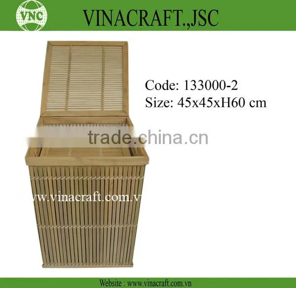 Dark Brown Bamboo Laundry Basket With Lid photo-5