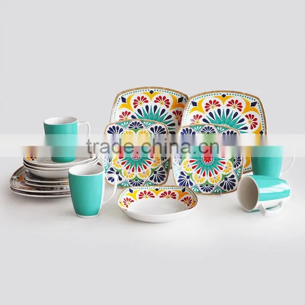 16pcs Square Shape Porcelain Dinnerware Set,pure Porcelain Square Dinner Set,square Shape Dinnerware Set With Decal photo-5