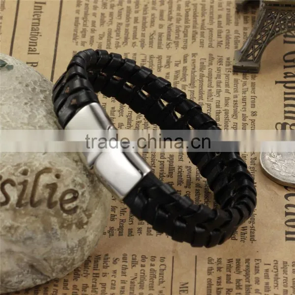 Custom Handmade Bracelet for Men Braided Black Leather Flat Bracelet photo-3